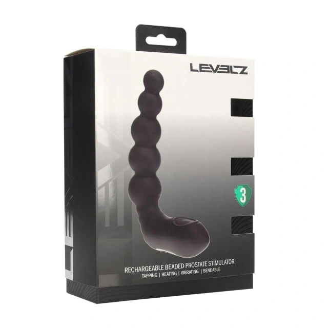 Vibrating Heating Bendable Tapping Beaded Silicone Prostate Stimulator - Black