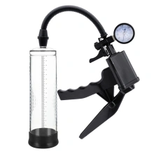 Pompka uchwyt pistoletowy próżniowa do penisa z manometrem  22 cm – precyzyjna kontrola – PowerPump Pro 01 Clear