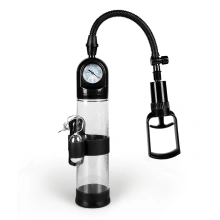 Wibrująca pompka próżniowa dla mężczyzn z manometrem i funkcją masażu – PowerPump Master Vibrating Black Clear
