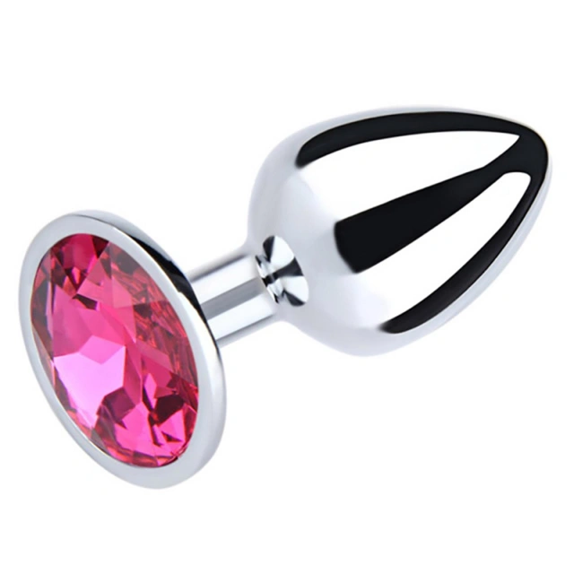 Silver Medium Butt Plug with Pink Diamond