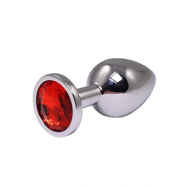 Silver Medium Butt Plug with Red Diamond