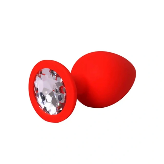 Red medium butt plug with white crystal