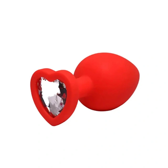 Red small heart-shaped butt plug with white crystal