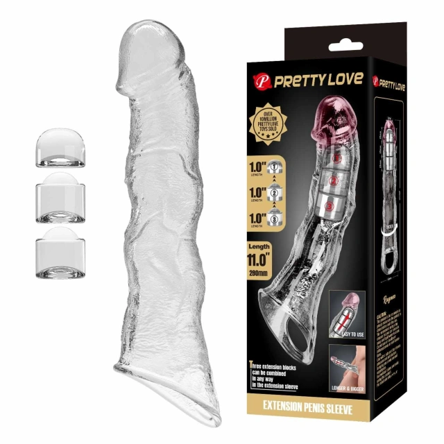 Pretty Love Extension Penis Sleeve with Modular Length Blocks Clear – 28 cm