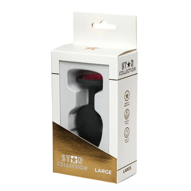 Star Collection - Black Silicone Anal Plug L - Pink Stone