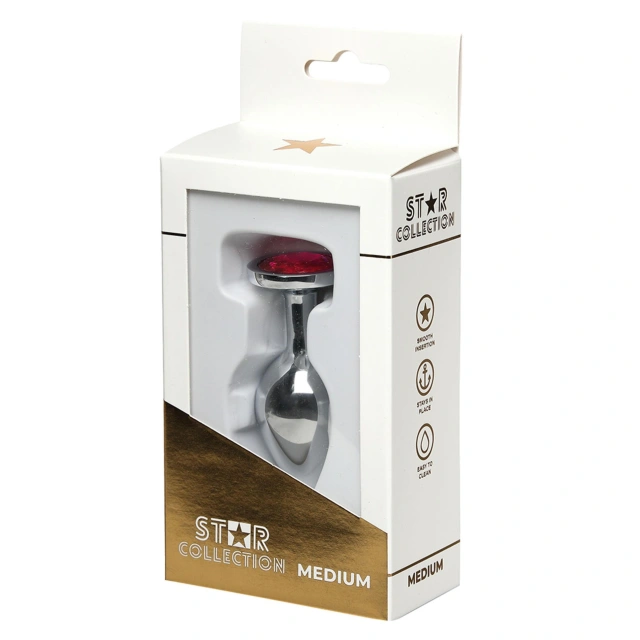 Star Collection - Silver Metal Anal Plug M - Pink Stone
