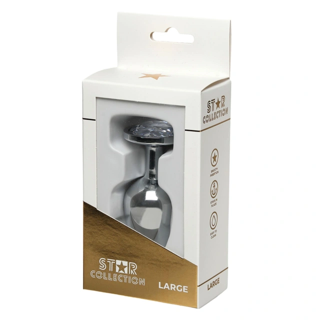 Star Collection - Silver Metal Anal Plug L - Clear Stone