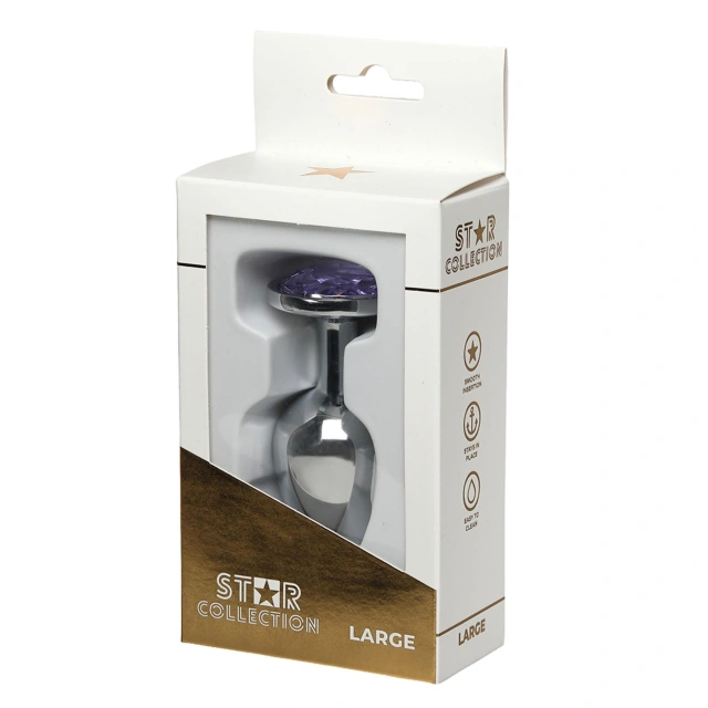 Star Collection - Silver Metal Anal Plug L - Purple Stone