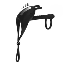 Adjustable Bunny Vibrating Silicone Lasso Cockring and Shaft Loop - Black