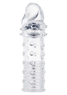 Nakładka na penisa z wypustkami – mocniejsza stymulacja i pogrubienie – Power Stud Sleeve Transparent