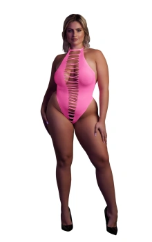Neonowe body Plus Size UV różowe – High-Cut Body XL/XXXXL