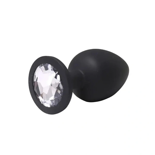 Black large butt plug with white crystal