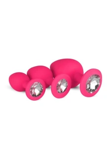 Zestaw 3 silikonowych korków analnych z kryształkami – różowy - Plug-Diamond Plug Set-Pink