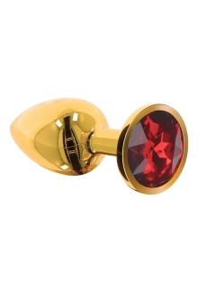 Złoty korek analny z czerwonym kryształkiem - Butt Plug With Diamond Jewel M Gold