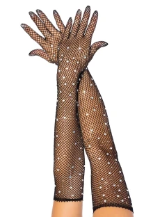 Rękawiczki siateczkowe - Rhinestone Fishnet Opera Length Gloves