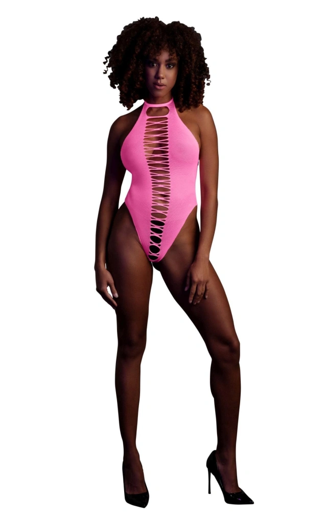 Neonowe body damskie UV różowe – High-Cut Body Neon Pink