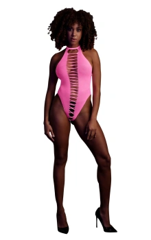 Neonowe body damskie UV różowe – High-Cut Body Neon Pink