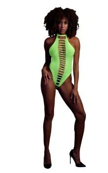 Neonowe body z wycięciami - High-Cut Body - Neon Green - XS/XL