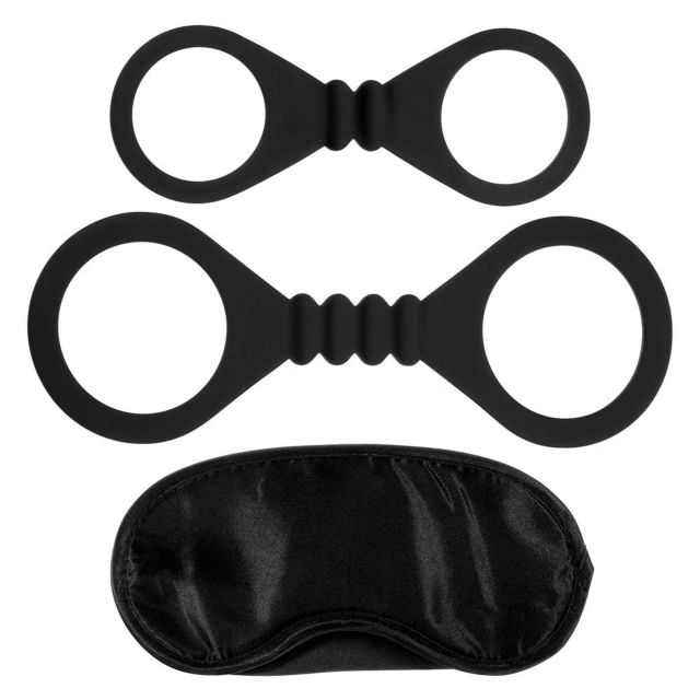 Zestaw kajdanek i opaska na oczy  – Me You Us Bound To Please Blindfold Wrist And Ankle Cuffs Black