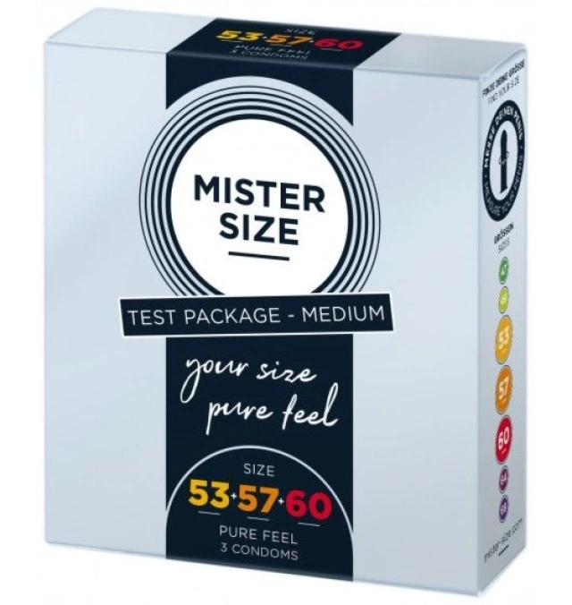 Zestaw 3 Prezerwatyw O Różnej Średnicy Testbox 53-57-60 3 Condoms Mister.Size