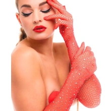 Rękawiczki Z Cyrkoniami Starlet Gloves Red/Rhinestones Kinky Diva