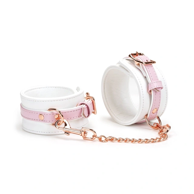 Kajdanki White & Pink Fairy Goat Leather Ankle Cuffs Liebe Seele