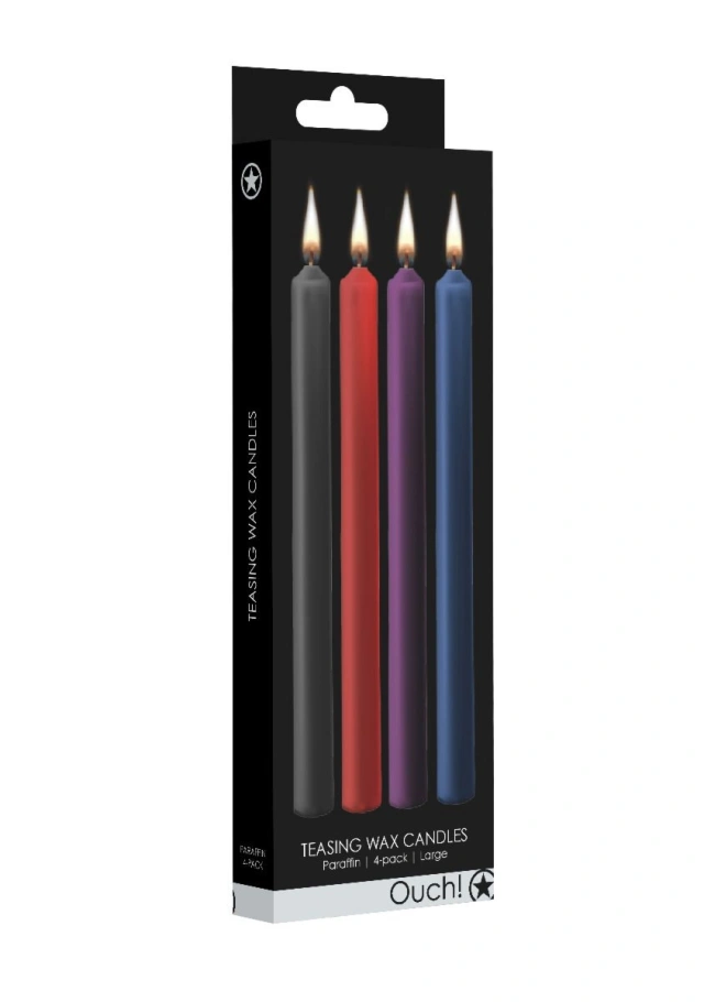 Teasing Wax Candles Large 4-Pack Mixed Color - Wielokolorowy Zestaw Długich Świec Do Bdsm Ouch! by Shots