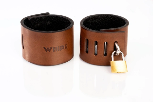 Kajdanki z kłódką brązowe S Primal Bond Whips