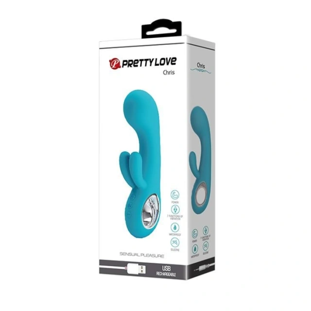 Wibrator Króliczek CHRIS USB 7 Vibration Pretty Love Ładowany USB | 100% ORYGINAŁ| DYSKRETNA PRZESYŁKA