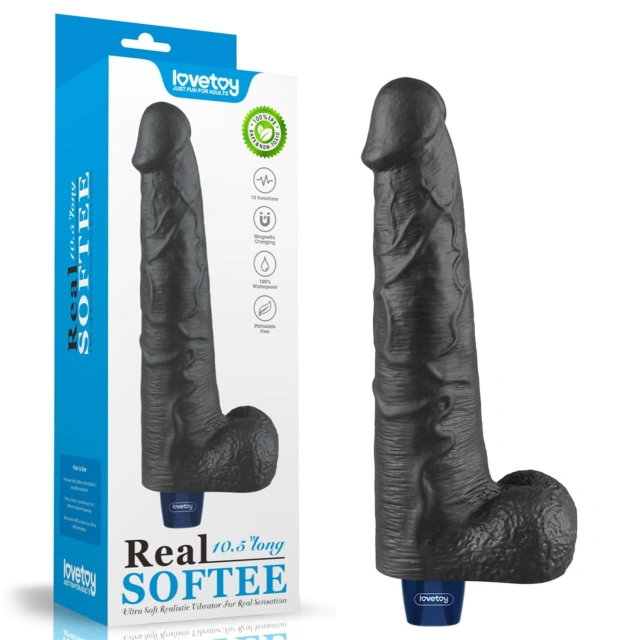 Dildo z Przyssawką Żelowy REAL Softee Rechargeable TPE Dildo(black) 