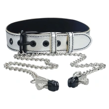 Akcesoria Bondage Metallic Silver Collar With Nipple Clamp Lovetoy | 100% ORYGINAŁ| DYSKRETNA PRZESYŁKA