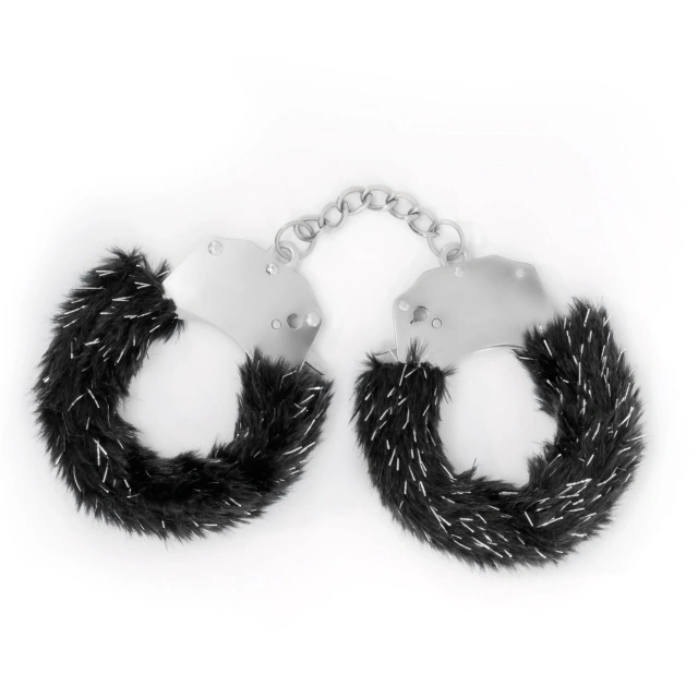 Kajdanki Bdsm Spangle Metal Cuffs With Plush Black Crushious Czarny | 100% ORYGINAŁ| DYSKRETNA PRZESYŁKA