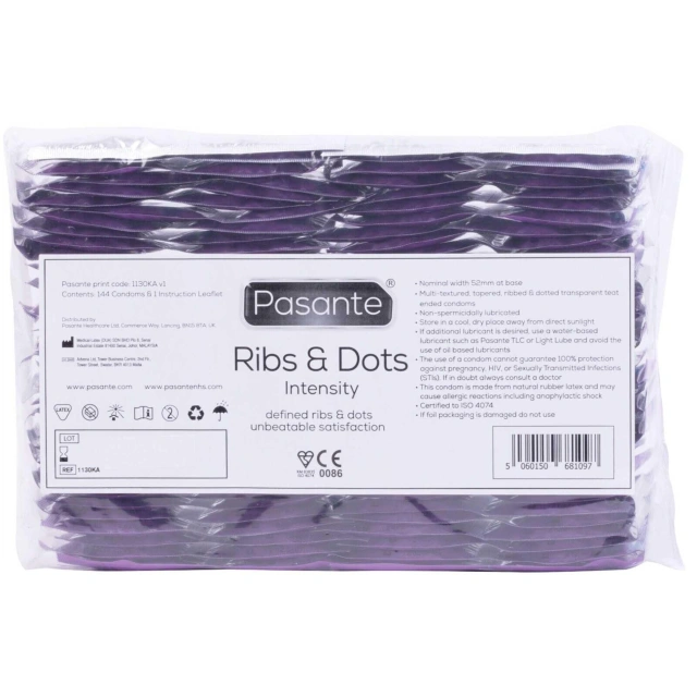 Prezerwatywy Prążkowane Z Wypustkami Pasante Ribs & Dots Intensity Bulk 144 szt.