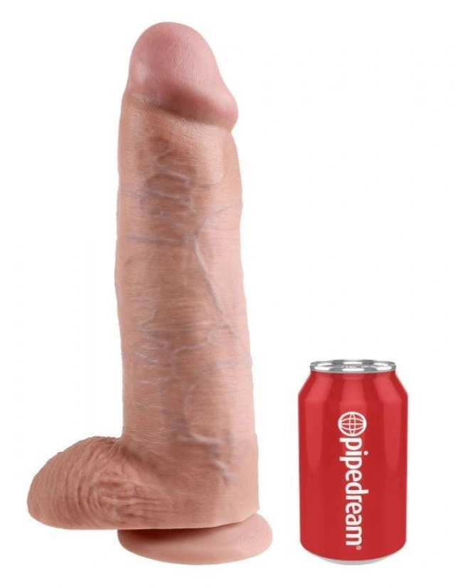 Dildo z Jądrami na Przyssawce 32cm Cielisty 