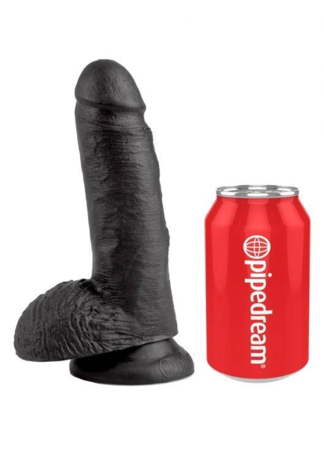 Dildo z Jądrami na Przyssawce 18cm Czarny 