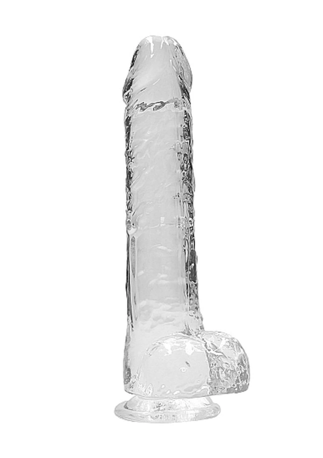 Dildo z Przyssawką i Jądrami Crystal Clear Realrock 23cm Przeźroczysty 