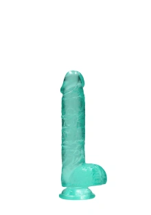 Dildo z Przyssawką i Jądrami Crystal Clear Realrock 15cm Zielony | 100% ORYGINAŁ| DYSKRETNA PRZESYŁKA