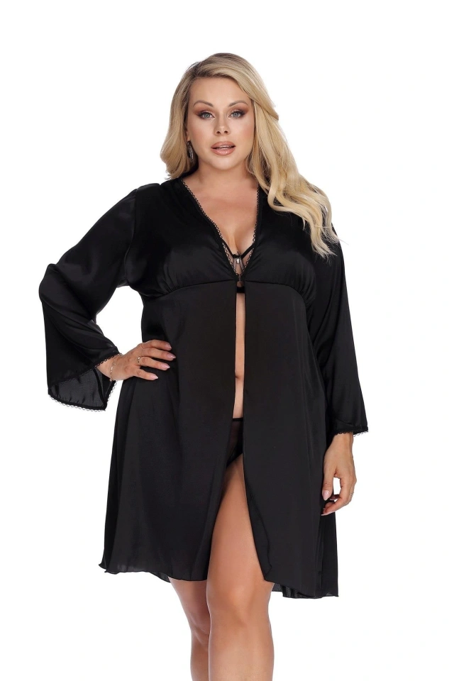 LAURA black robe XXL+ (czarny szlafrok) | 100% ORYGINAŁ| DYSKRETNA PRZESYŁKA