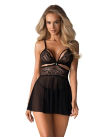 Babydoll Ze Stringami Czarny 2Xl/3Xl Obsessive | 100% ORYGINAŁ| DYSKRETNA PRZESYŁKA