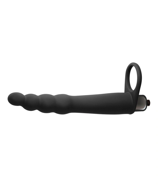 Wibrujące Dildo Analne z Pierścieniem na Penisa Czarny 