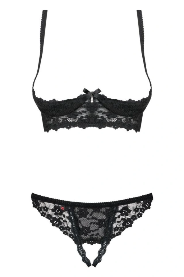 Letica komplet 2-częściowy otwarty czarny L/XL Obsessive | 100% ORYGINAŁ| DYSKRETNA PRZESYŁKA