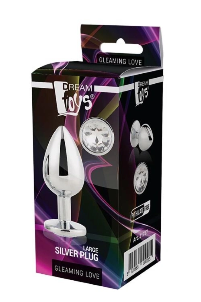 Metalowy korek analny Silver z kryształkiem Large - Gleaming Love Silver Plug Large