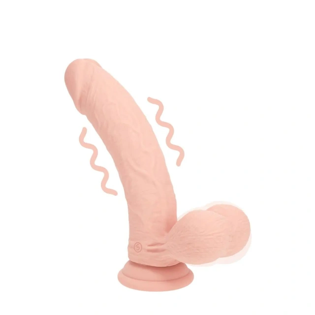 Dual Density Rechargeable Liquid Silicone Vibrator - Curved with Weighted Balls - 6" / 15 cm - Flesh