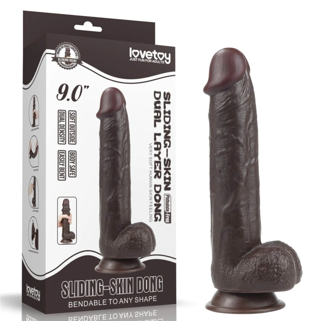 Dildo z Przyssawką Sliding Skin Dual Layer Lovetoy 22,9 Cm Czarny 
