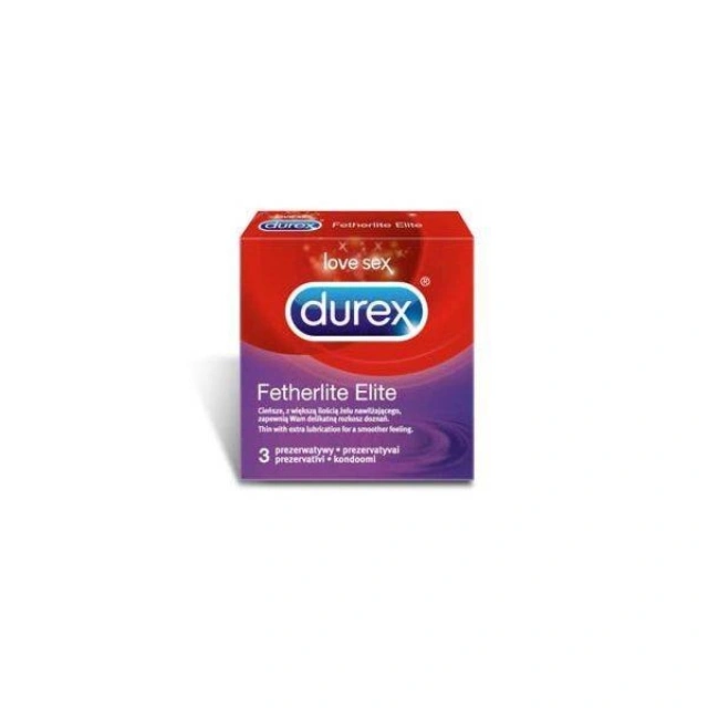 Prezerwatywy Lateksowe Cieńsze Z Dodatkowym Żelem Fetherlite Elite 3 Szt. Durex | 100% ORYGINAŁ| DYSKRETNA PRZESYŁKA