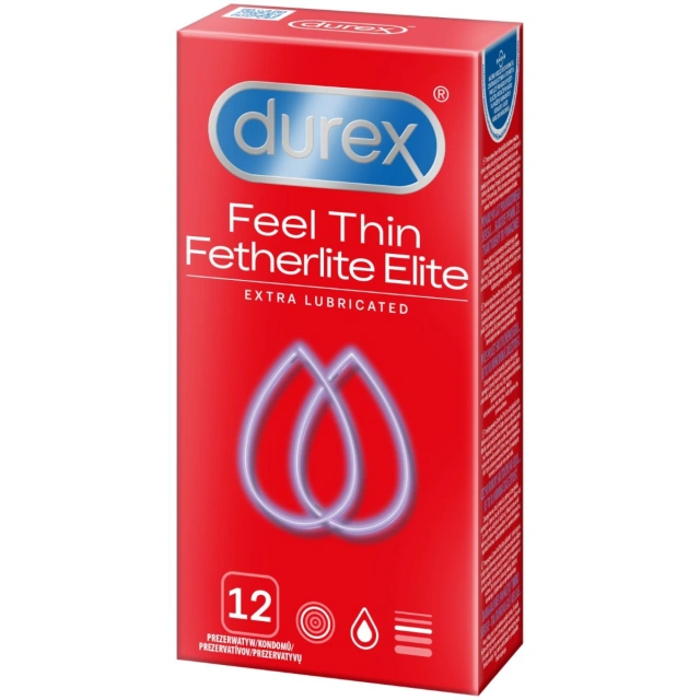 Prezerwatywy Lateksowe Cieńsze Z Dodatkowym Żelem Fetherlite Elite 12 Szt. Durex | 100% ORYGINAŁ| DYSKRETNA PRZESYŁKA