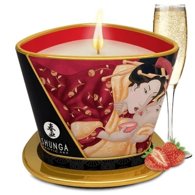 Świeca Do Masażu O Zapachu Szampana Z Truskawkami Romance Massage Candle 170 Ml Shunga 