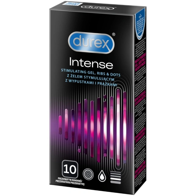 Prezerwatywy Lateksowe Z Prążkami I Wypustkami Oraz Żelem Stymulującym Intense 10Szt Durex | 100% ORYGINAŁ| DYSKRETNA PRZESYŁKA