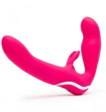 Silikonowy Strap-on bez Paska Happy Rabbit USB Różowy 