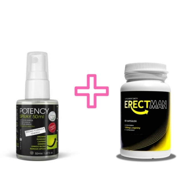 Mega Zestaw na Erekcję Erectman 60 kaps. + Spray Potency 150ml 